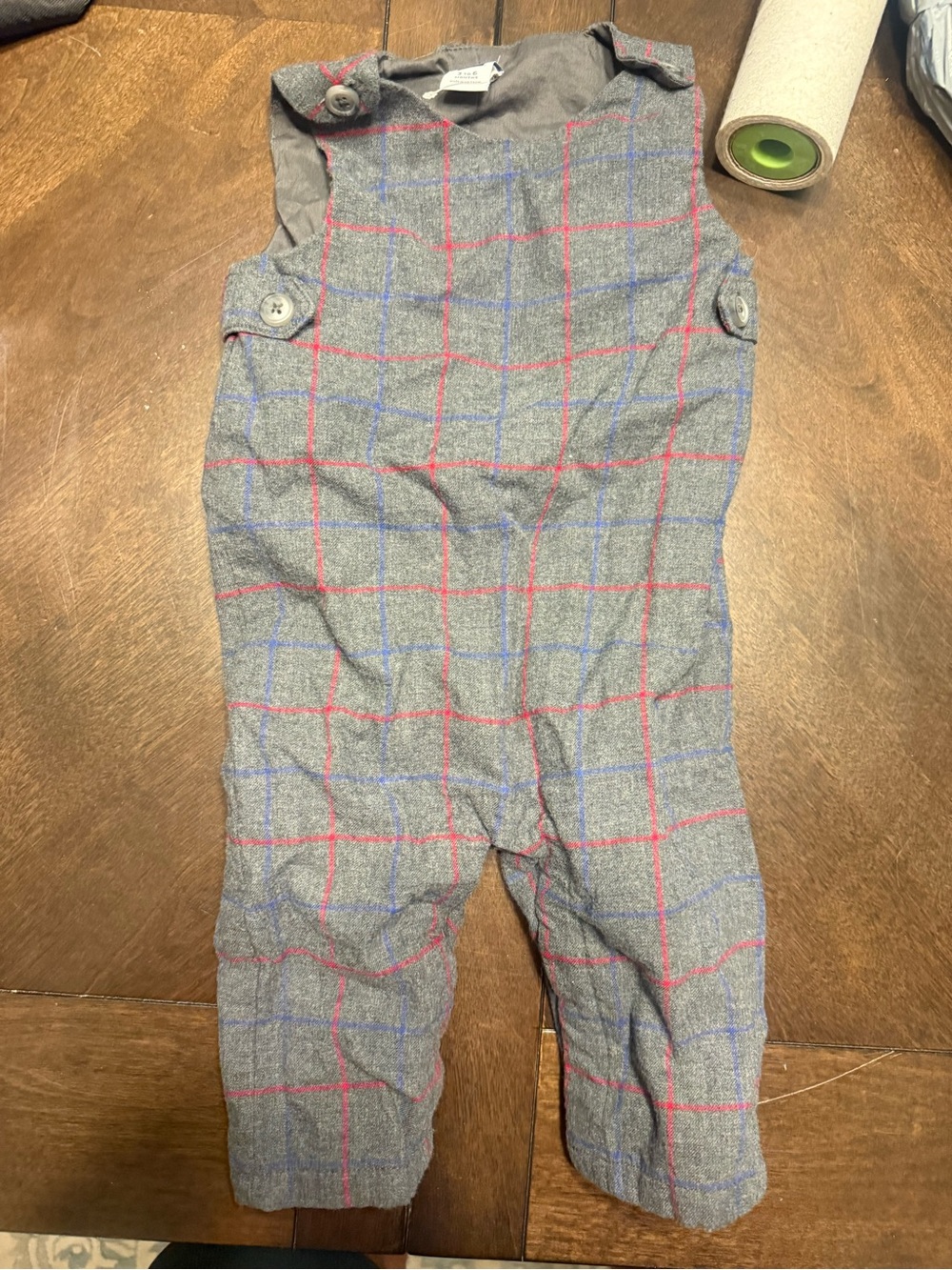 Janie and Jack Gray Overalls with Red & Blue Windowpane